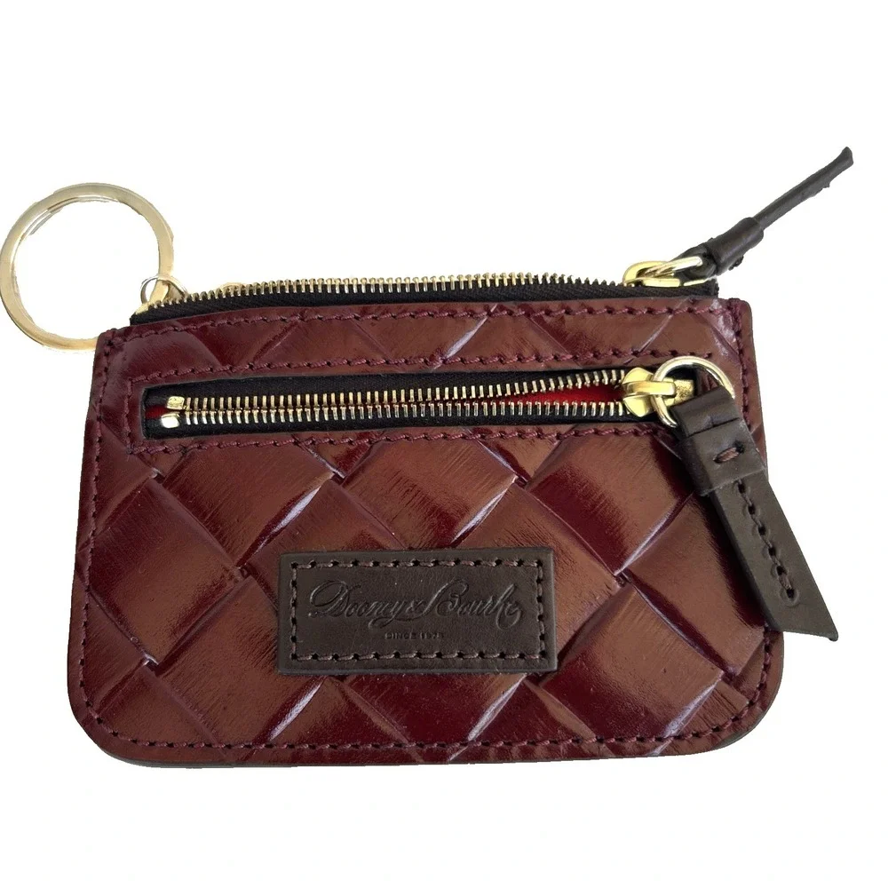 Dooney Bourke Red Quilted‎ Woven Barlow Leather Keychain Wallet Zipper Case EUC
